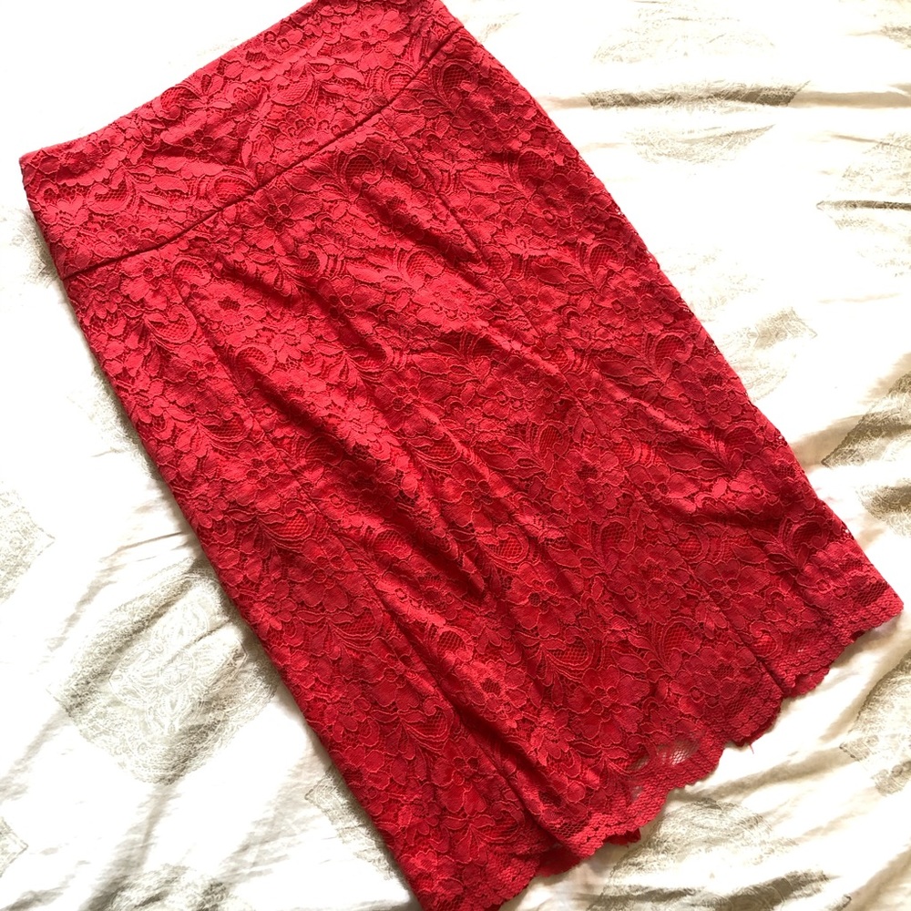 Midi Lace Skirt - coral color